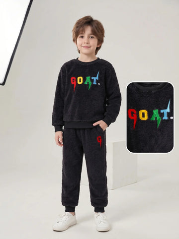 VigoSource Boys ' Autumn/winter Plush Sweatshirt and Pants Set, Dark Grey...