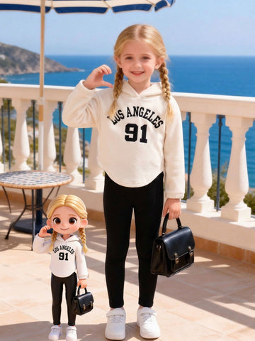 VigoSource Girls 2pcs Young Sportyletter-print Long Sleeve Sweatshirt +...