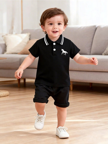 VigoSource Boys This Black Short-sleeve Polo Shirt Features a E...