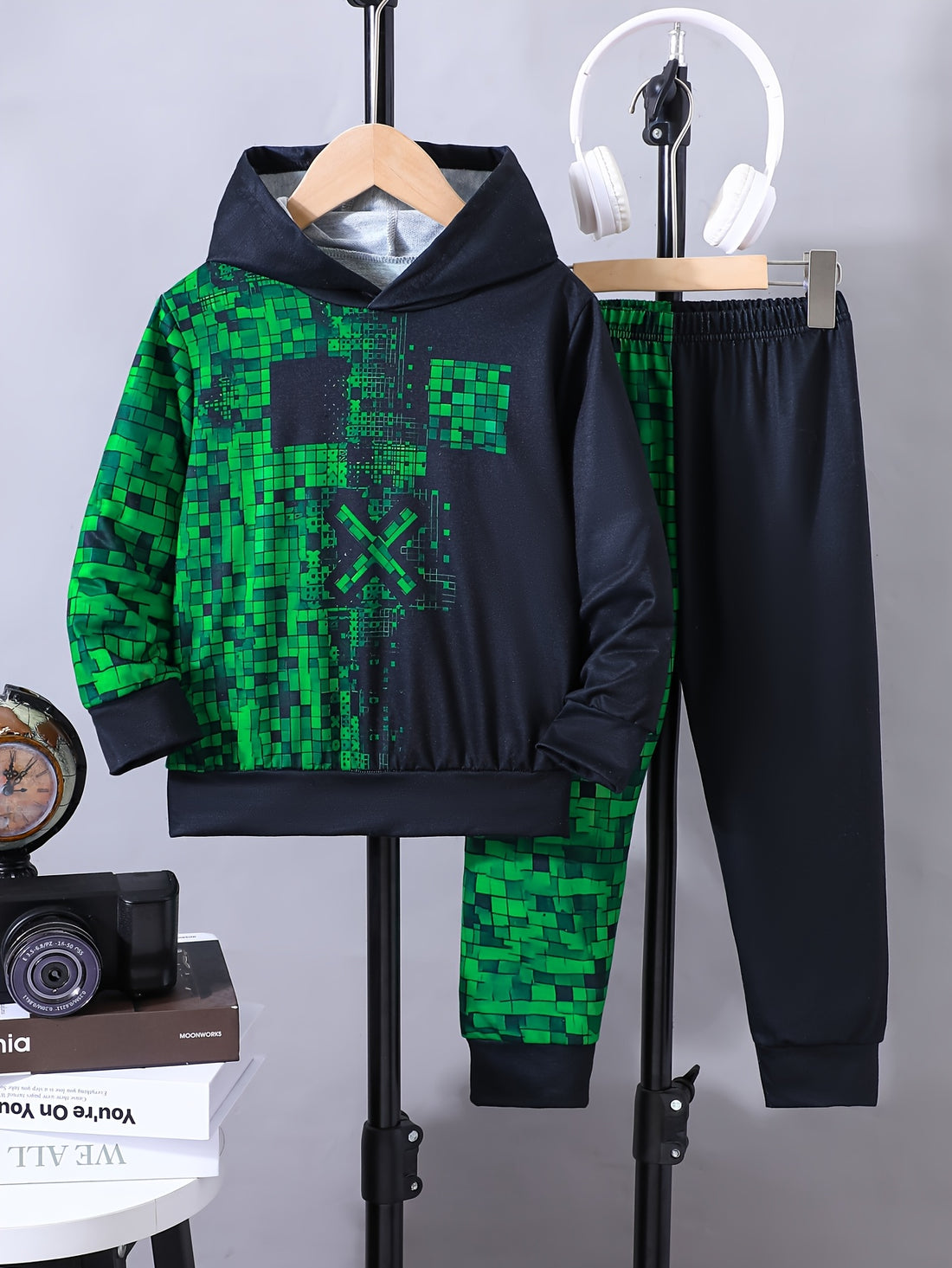 VigoSource Boys Spring Autumn Casual Hooded Long Sleeve Green Plaid Swe...