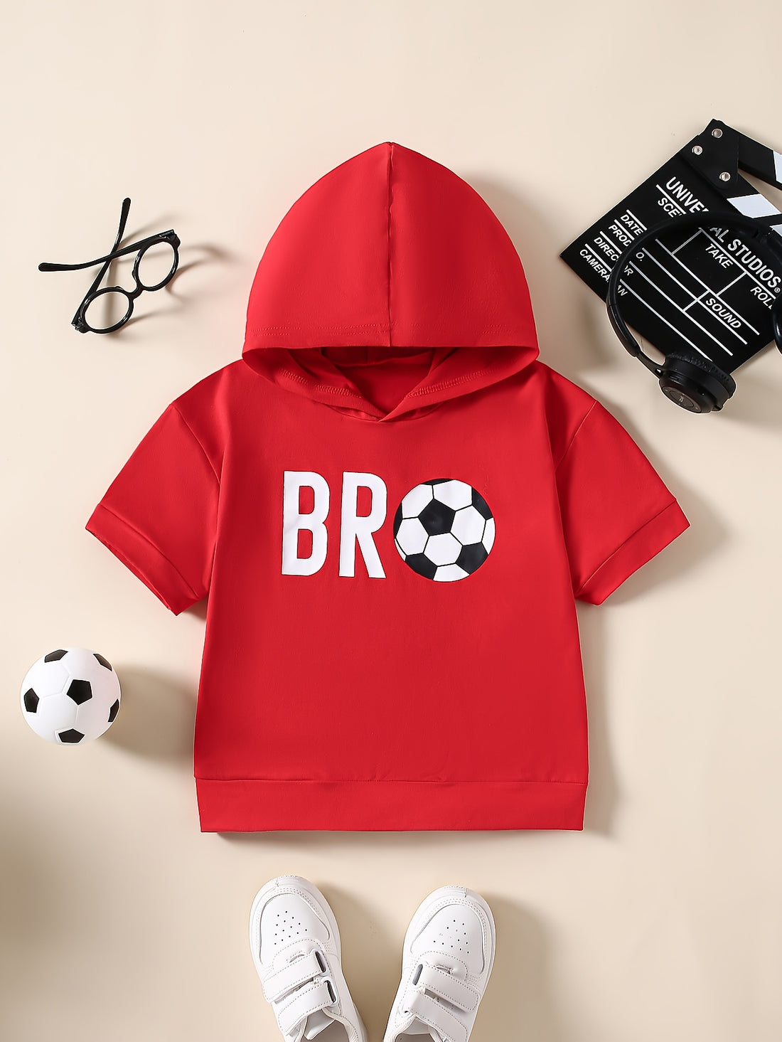 VigoSource Boys Summer Short-sleeve Hoodie T-Shirt with Letter and Soccer Print