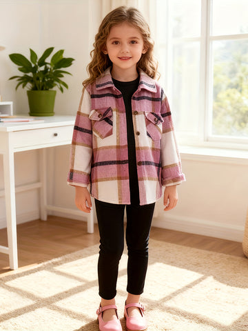 VigoSource Girls Pink Checkered Long-sleeve Top and Long Pants Two-piece Set I...