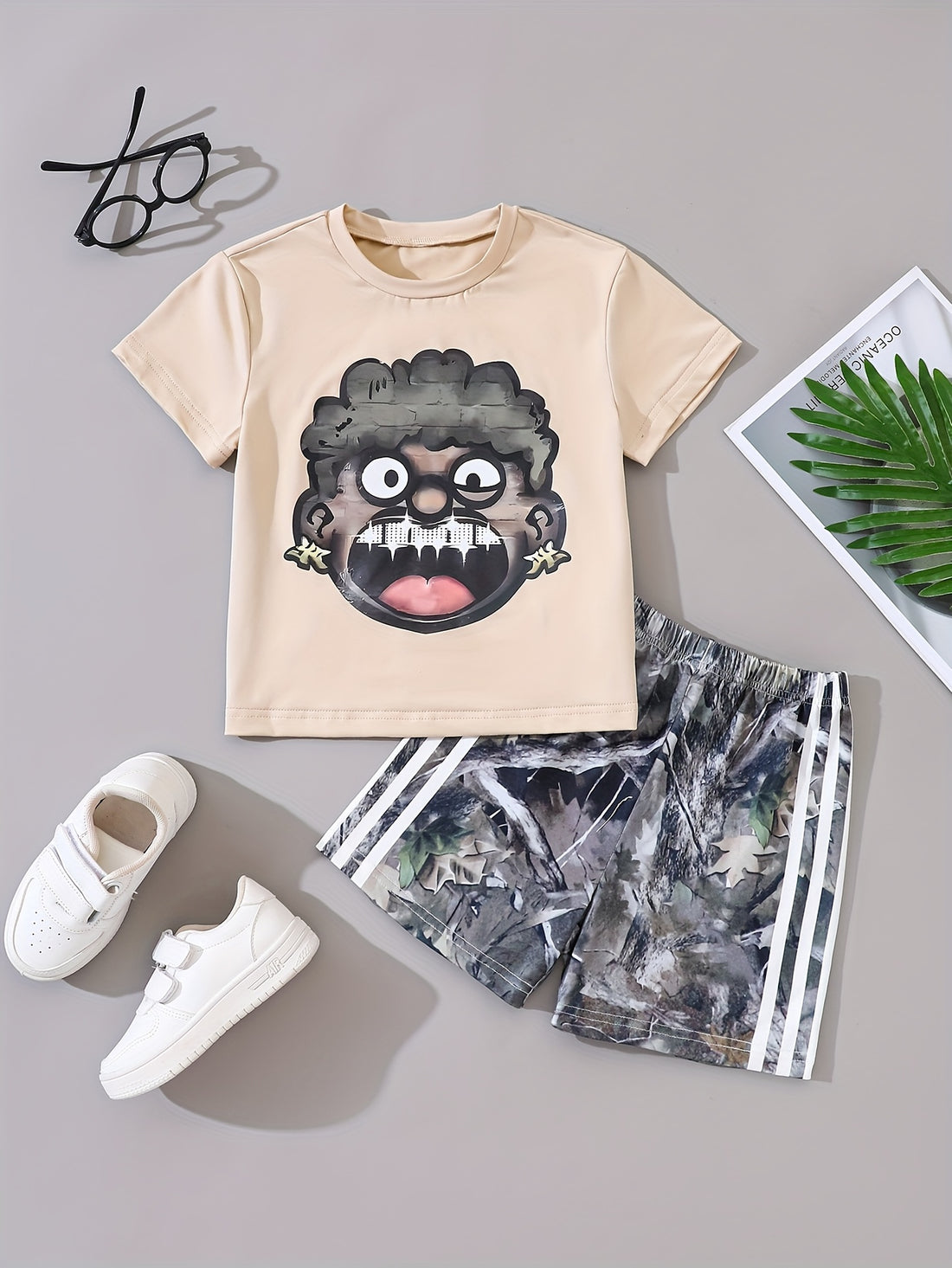 VigoSource Boys Summer Casual Sports Suit Portrait Print Short-sleeved ...