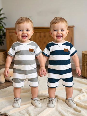 VigoSource Boys Summer New Color Block Striped Casual Comfortable Jumpsuit 2p...