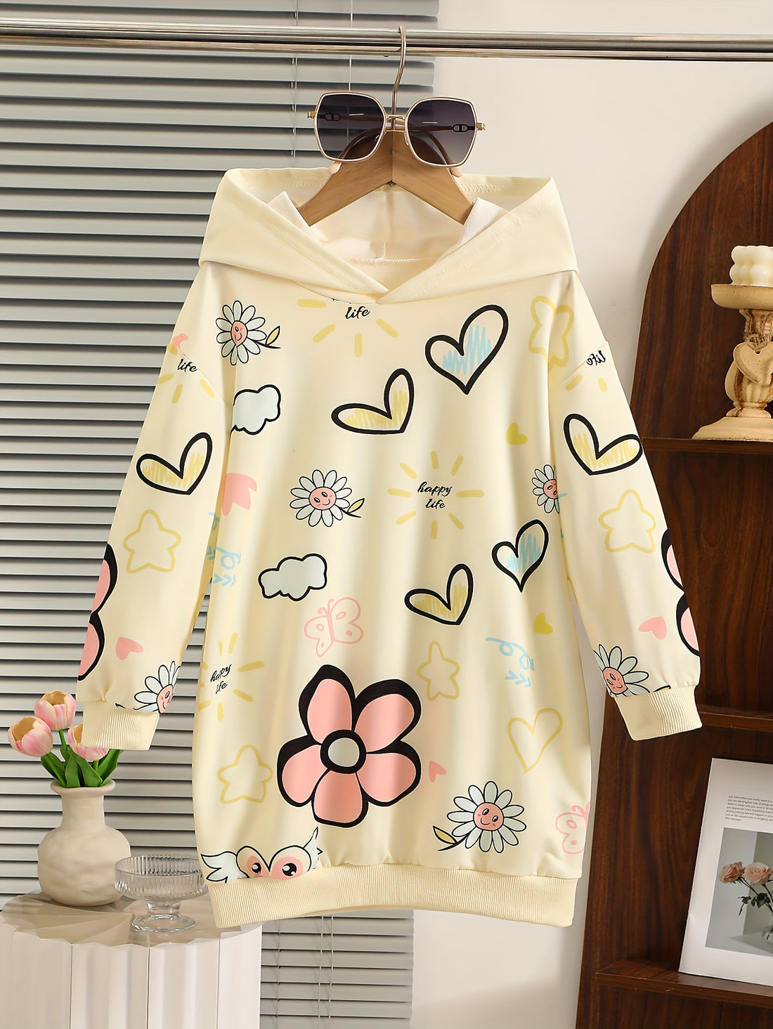 VigoSource Girls Floral Knit Hooded Floral Dresses - Spring/autumn