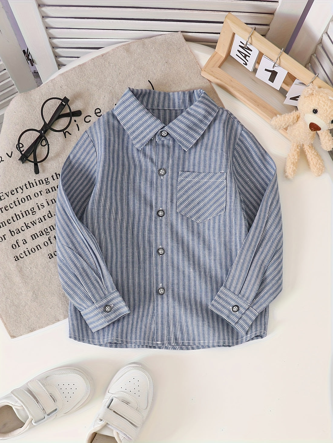 VigoSource Boys Summer New Outing Play Fashion Lapel Striped Long Sleev...