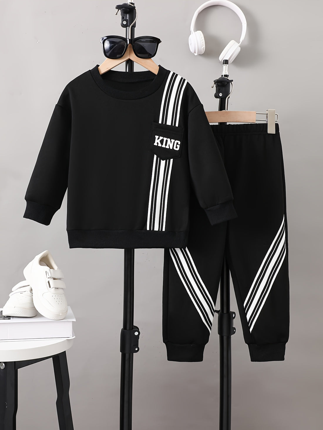 VigoSource Boys Design Black Loose-fit Crew Neck Sweatshirt + Fashi...