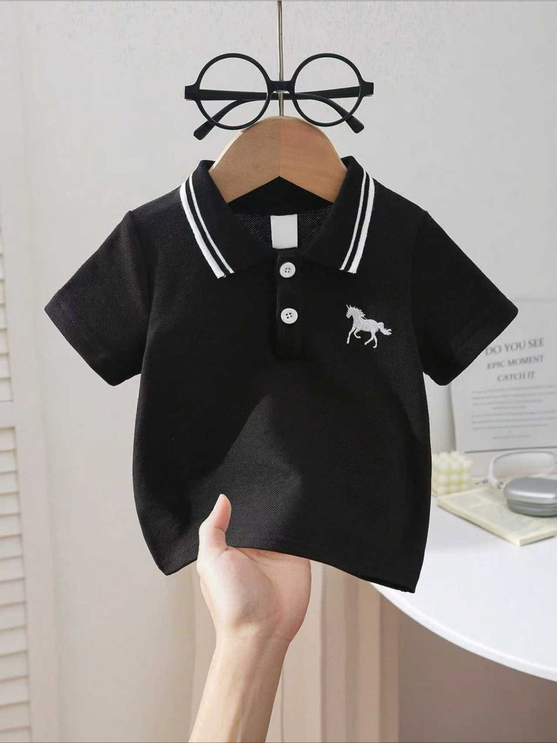 VigoSource Boys This Black Short-sleeve Polo Shirt Features a E...