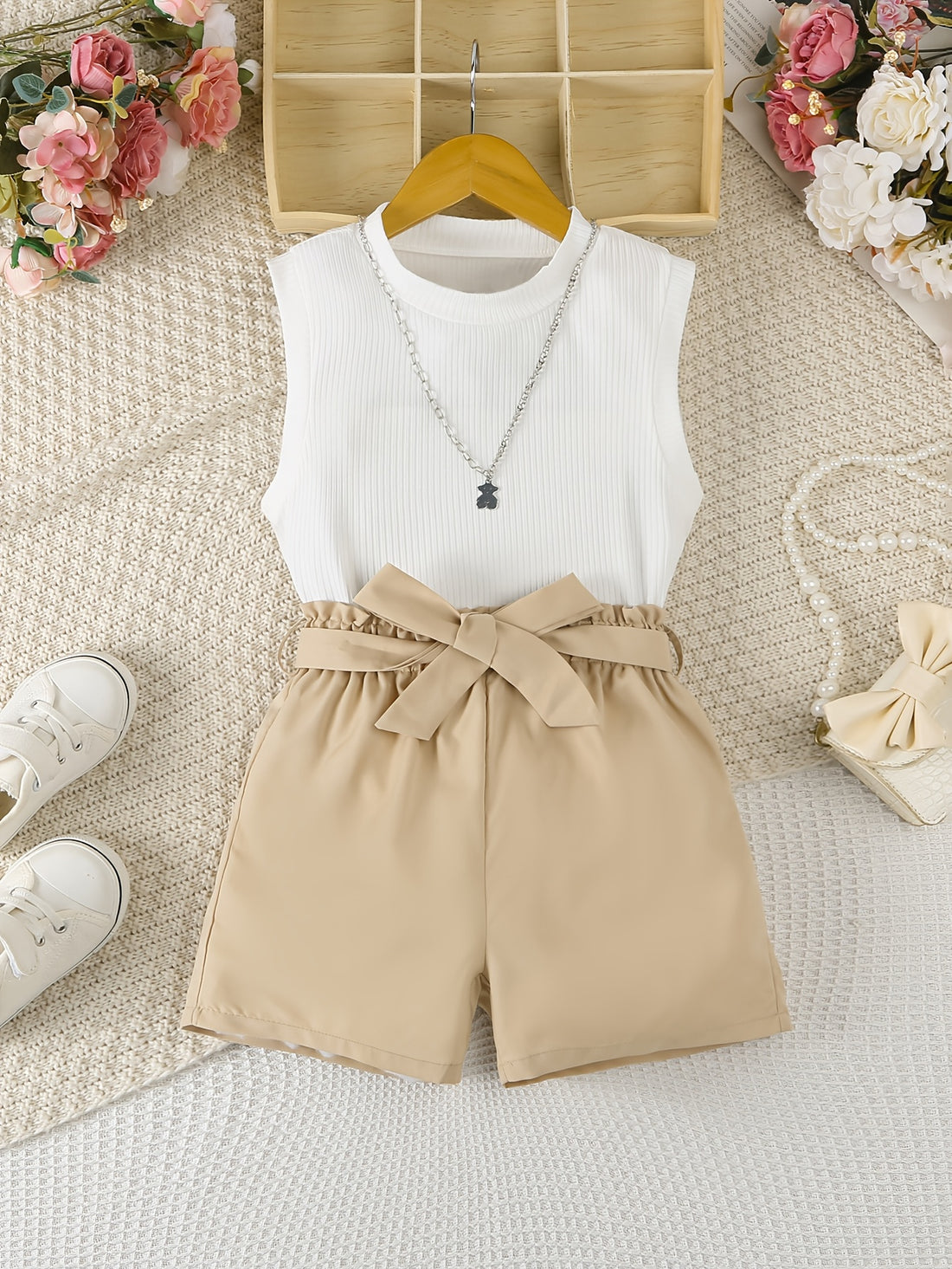 VigoSource Girls 3pcs Summer High Neck Sleeveless Top with Belted Short...