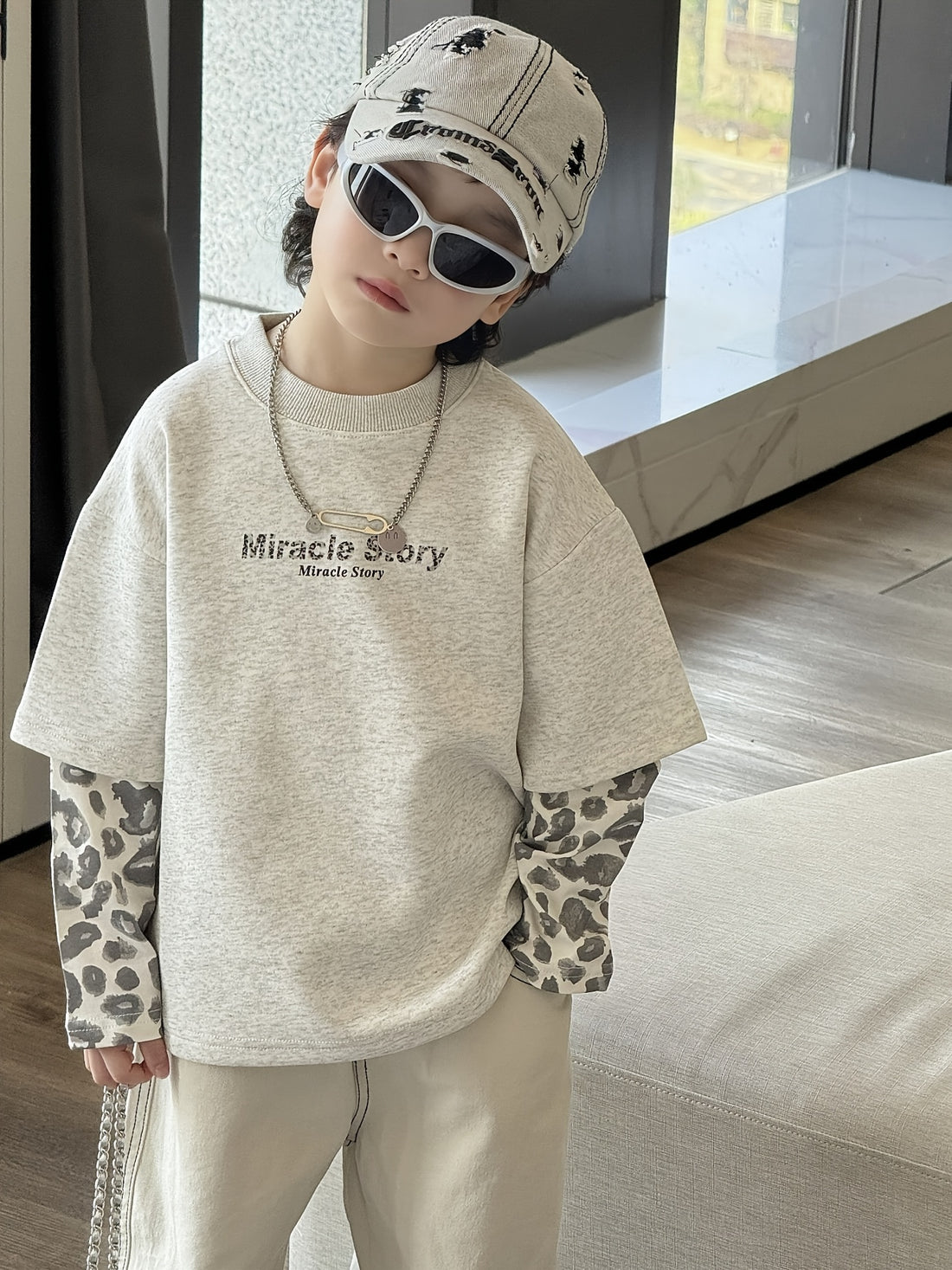 VigoSource Boys Spring and Autumn Long-sleeve Top with Letter Print and Color...