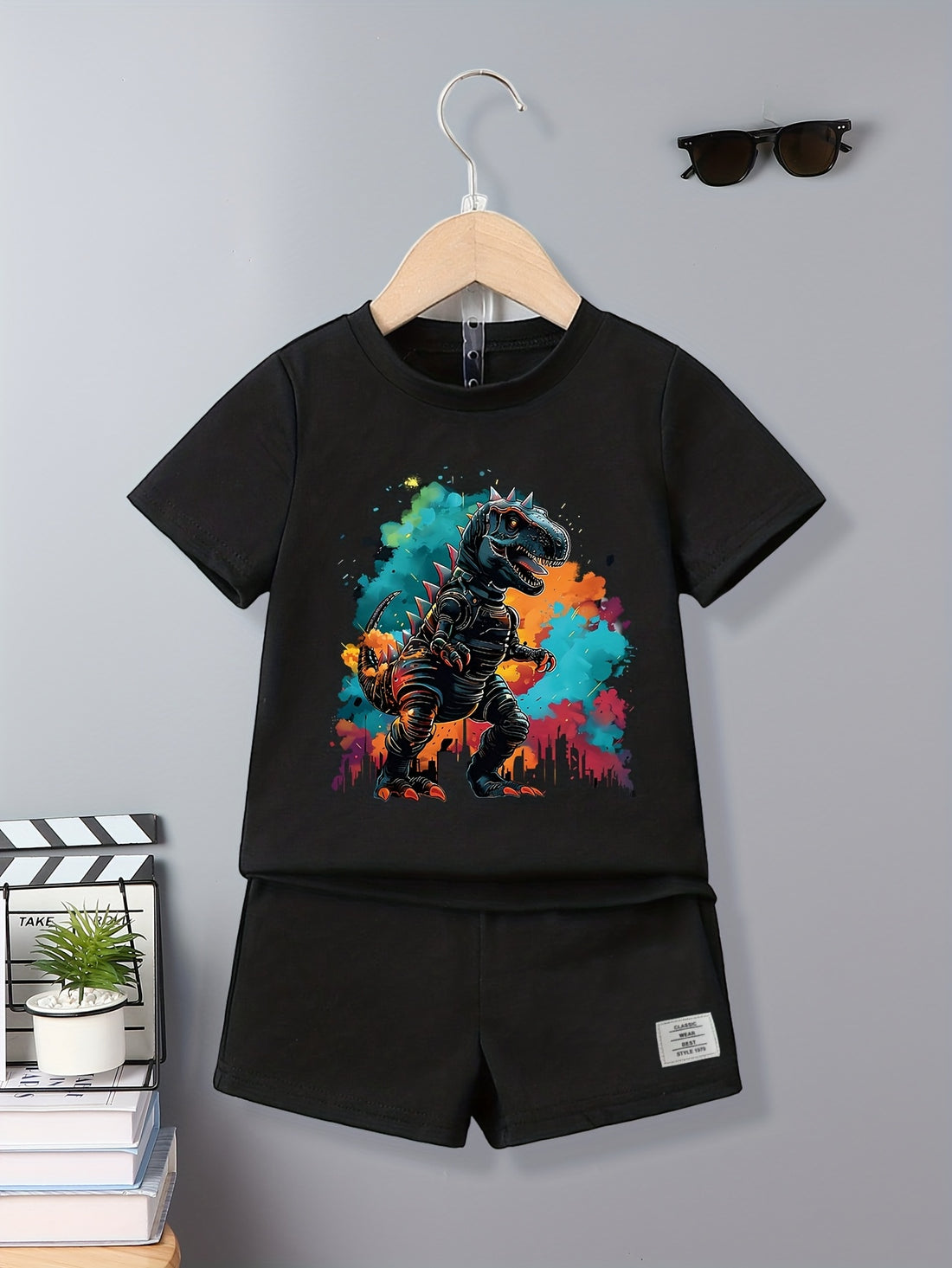 VigoSource Boys Summer Casual Outfit : Round-neck Short-sleeve Dinosaur Print...