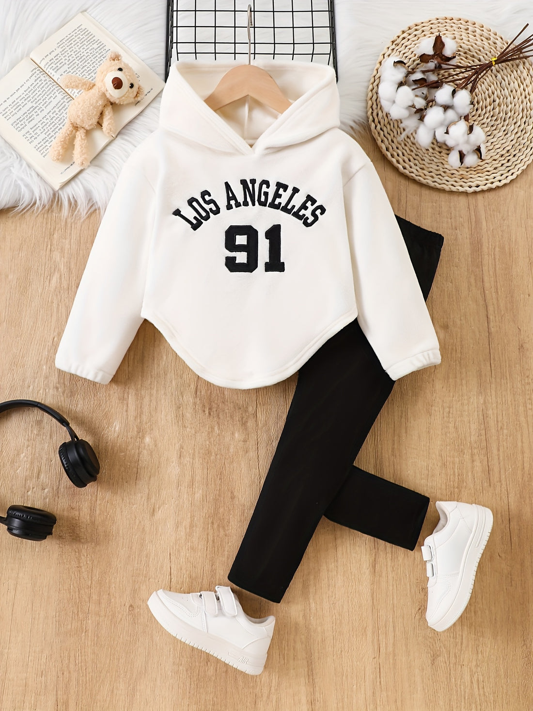 VigoSource Girls 2pcs Young Sportyletter-print Long Sleeve Sweatshirt +...