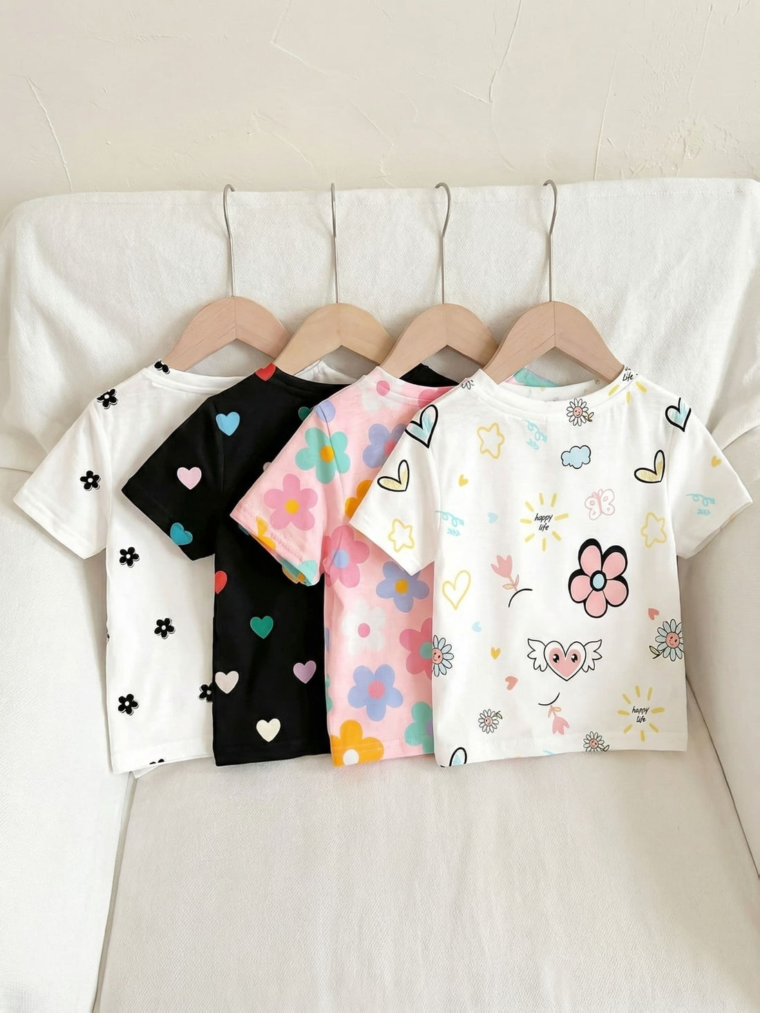 VigoSource Girls Spring/summer 4pcs Short-sleeve Round-neck T-shirts In...