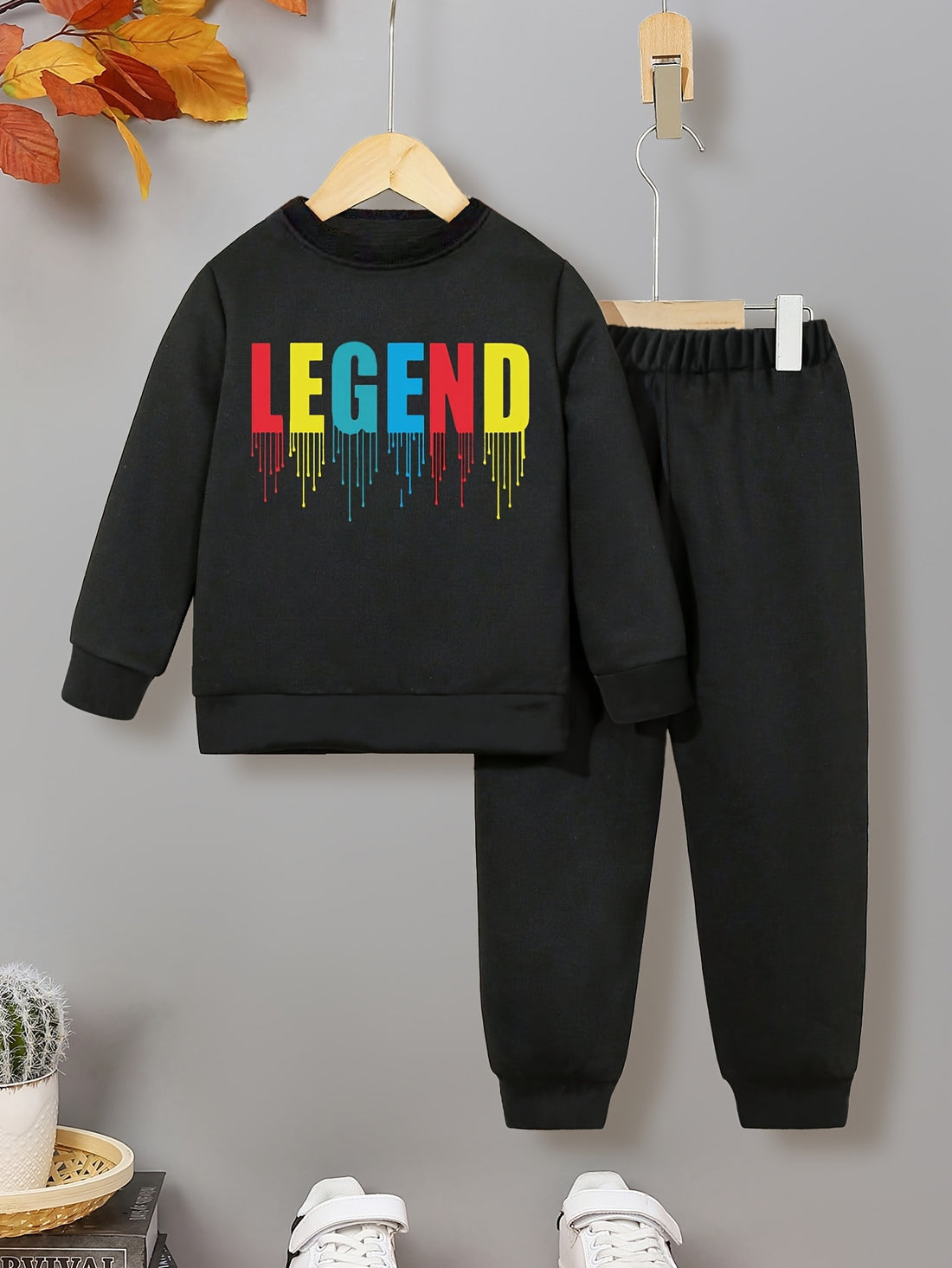 VigoSource Boys 2pcs Casual Polyester Tracksuit, Alphabet Print Pullove...